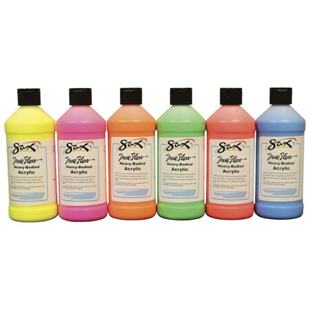 Sax True Flow Heavy Body Acrylic Paint, Assorted Neon Colors, Pints, 6 PK 59004